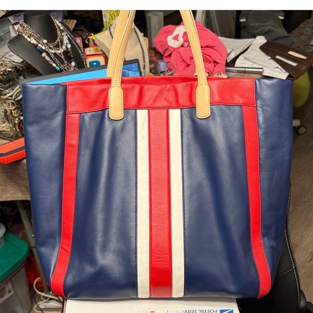 Coach large RARE Navy and Red Striped Tote - Picture 2 of 9